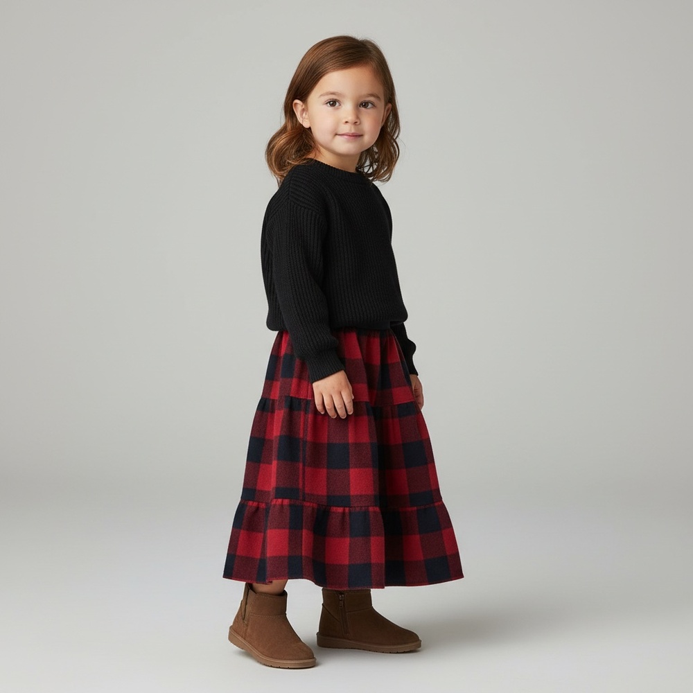 Skirt Flannel Girls 2/3 Maxi Red Buffalo Plaid Ruffle Tier Mom and Pop's Kids‎